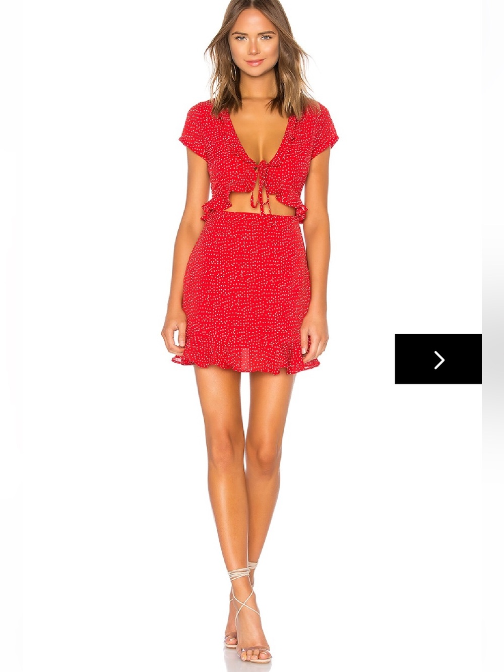 superdown Mercy Polka Dot Red Tie-Front Cutout Mini Dress